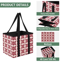 Panier de pique-nique pliable en nylon avec imprimé feuille d'Ulu hawaïenne, logo personnalisé, poignée supérieure, pour courses et rangement extérieur