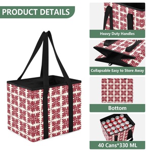 Hawaiian Ulu Leaf Print Custom Logo Outdoor Picnic Basket Shopping Bag Foldable Handle Bin Grocery Storage Bag with Handle - Product Image 4