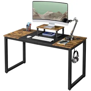 Bureau d'ordinateur industriel avec support pour moniteur, table de bureau rustique marron/noir, table d'étude d'ordinateur