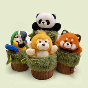 Marioneta de mano de oso panda de peluche en tocón de árbol al por mayor, animal de peluche, regalo de <span class=keywords><strong>cumpleaños</strong></span> para niños, marioneta de mano de mono loro suave - Product Image 2