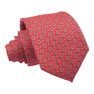 Gravata de seda com estampa de 7 dobras personalizada para homens, gravata vermelha geométrica
