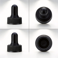Bouchon côtelé noir 22/400 en aluminium-plastique avec pipette compte-gouttes à pointe plate conique anti-débordement et anti-poussière pour flacons d'huiles essentielles