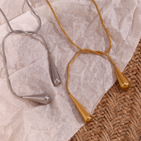 Collier long en chaîne goutte d'eau plaqué or pour femmes, collier en acier inoxydable doré