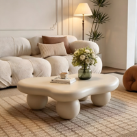Table basse moderne et durable en forme de nuage blanc avec panneau en bois irrégulier pour salon, meubles de maison