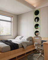 Ensemble armoire-bureau design moderne en bois, direct usine, avec tête de lit éclairée et rangement extensible, mobilier pour chambres et écoles