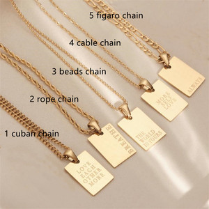 Collier bohème tendance plaqué or avec pendentif rectangulaire gravé sur mesure et citation inspirante, bijoux en acier inoxydable pour femme - Product Image 2
