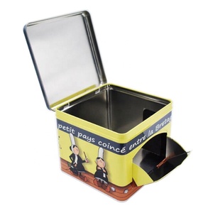 Bản Lề Nắp Hộp Thiếc Vuông Cookie Dispenser Tin Container Với Cửa Mở Phía Trước 140x140x125mm - Product Image 1