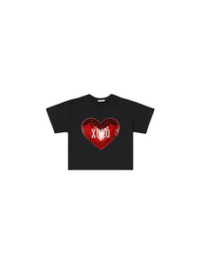Maglietta Crop Top da Donna con Stampa Disco Ball Heart, Girocollo, Manica Corta, Glitter XOXO, Stile Casual, Vestibilità Ampia, 100% Cotone - Product Image 1
