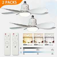 Ventilateur de plafond moderne à LED de 20 pouces avec télécommande, douille E27, ampoule blanche, corps en ABS, éclairage intérieur dimmable pour chambre à coucher