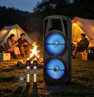 Système de sonorisation portable rechargeable RGB LED pour karaoké avec 2 microphones sans fil V5.3, puissance de sortie 100-300W, télécommande