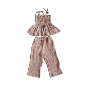 Conjunto de Verano para Niña, Orgánico, de <span class=keywords><strong>Gasa</strong></span> Arrugada, con Top Peplum con Tirantes y Pantalones Anchos, Tallas 0-8 Años - Product Image 5