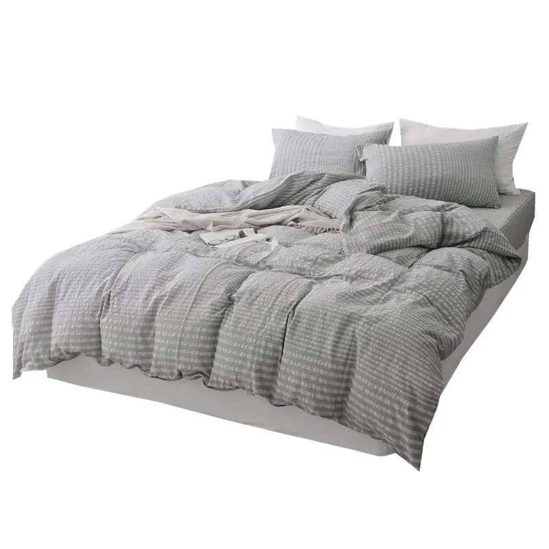 Sheets Bed Set Home Series Queen King Size Stripe Seersucker Bed Sheet Duvet Cover Bedding Set