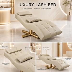 Cama Ergonómica Curva para Pestañas con Base Dorada para Estudio de Pestañas y Salón de Belleza - Product Image 3
