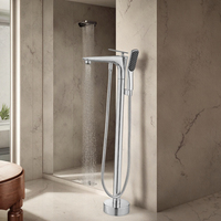 Robinet mitigeur sur pied classique en laiton chromé pour baignoire d'angle, avec douchette à main en céramique et jet de pluie doux poli