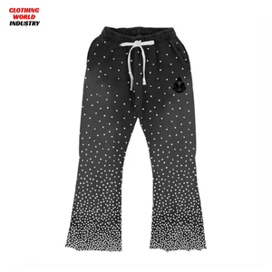 Black color 2026 Rhinestone Sweat suits Unisex Loose Fit Hoodie & Flare Bottom Pants Mens All Over Gem Stones Tracksuits - Product Image 3