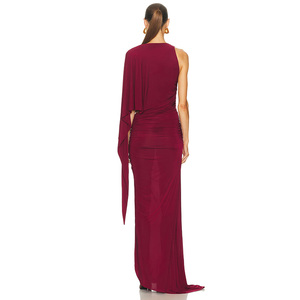 Nouvelle robe de <span class=keywords><strong>soir</strong></span>ée longue en satin à une épaule avec manches drapées <span class=keywords><strong>pour</strong></span> femmes - Product Image 4