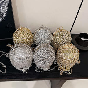 राइनस्टोन शाम बैग गोल बॉल सिल्वर हैंडबैग महिला हीरा टास्सल क्लच और पर्स शादी की ब्राइडल प्रोम वॉलेट - Product Image 1