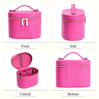 Trousse de Maquillage Ronde Personnalisable Koncai Style Vintage Matelassée Diamantée avec Fermeture Éclair Dorée et Poignée – Organisateur de Voyage Portable