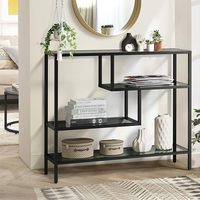Table console moderne en MDF écologique avec plateau en verre trempé et base en tréteau, meubles de salon