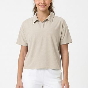 Camiseta Polo de Manga Corta para Mujer, Hecha a Medida, de Color Sólido, Tejido de Punto Informal, Estilo Liso Teñido, Largo Regular - Product Image 1