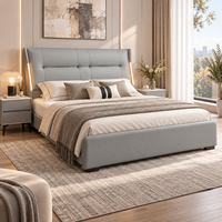 Lit rembourré en cuir écologique gris avec éclairage intelligent à capteur, cadre de lit réglable, mobilier de chambre moderne rembourré