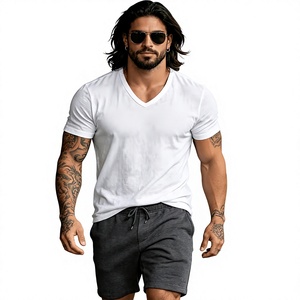 Men's Fashionable Sporty Solid Blank Pure Cotton V-Neck Short Sleeve Breathable Soft Spring/Summer Customizable Trendy T-Shirt - Product Image 1