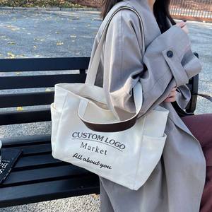 حقيبة تسوق قطنية بتصميم بسيط مع شعار مخصص، حقيبة حمل قماشية للسفر مع سحاب وزر إغلاق وجيب لزجاجة الماء - Product Image 5