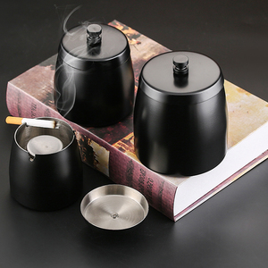 Cenicero sin humo de lujo de acero inoxidable negro con tapa Precio de fábrica Venta para ceniceros para fumar cigarros - Product Image 2