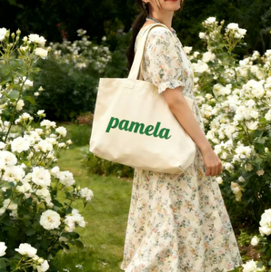 Bolsa de Mano Personalizable de Lona Larga de Algodón para Hospital, Playa o Viaje, con Logotipo de Letras, Patrón, Cinta, Cierre de Cremallera - Product Image 1