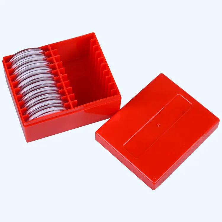 صندوق صغير الحجم 52 مم 46 مم دائري ومربع بالجملة صندوق تخزين للعملات الورقية مصنف كحفظة للعملات الورقية يحتوي على 20 قطعة من الأحمر