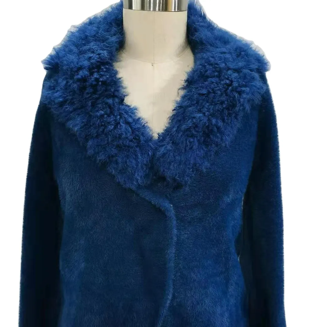 가짜 여우 모피 칼라 숄 코트 도매 코트 패션 로얄 블루 여성 고급스러운 코트