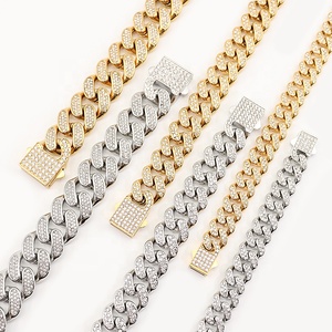 Stainless Steel Classic Bling Bling Iced Out Cuban Link Chain Ladies Diamond 18K Gold Plated Bracelet Necklace <strong>Chunky</strong> <strong>Jewellery</strong> - Product Image 1