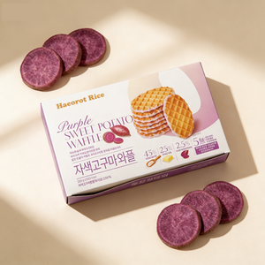 Haeorot Rice Purple <b>Sweet</b> Potato Waffle Oil-Free Baked Korean Rice Waffle 18g × 20 Pcs Dessert Diet Snack Portable - Product Image 1