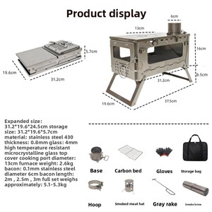 Poêle à <span class=keywords><strong>bois</strong></span> pliable en acier inoxydable YX-E1-22, portable, coupe-vent, léger, fonctionnement manuel, extérieur - Product Image 4
