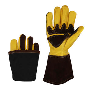 Guantes de seguridad para el trabajo con doble palma reforzada, soldador Mig de piel de vaca amarilla de 14 pulgadas, cuero de grano dividido, venta al por mayor - Product Image 3