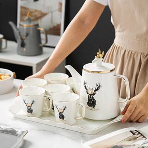 Ensemble théière et tasses en céramique pour salon, style nordique moderne et simple, couleur émaillée - Product Image 3