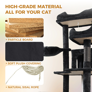 [Stock limité] Arbre à chat moderne de 68 pouces de hauteur, grand, multi-niveaux, noir, avec hamac, panier suspendu, niche pour chat, tapis amovible et griffoir. Livraison gratuite aux États-Unis. - Product Image 4