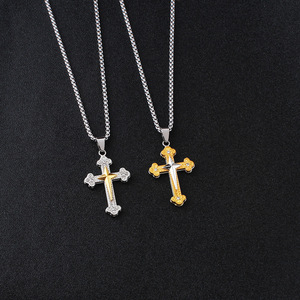 Cá Nhân Thép Không Gỉ Chéo Mặt Dây Chuyền Vòng Cổ Tất Cả Các Trận Đấu Hip-Hop Đồ Trang Sức Cho Nam Giới Và Phụ Nữ Với Mạ Vàng Liên Kết Chuỗi - Product Image 2