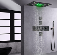 Système de robinetterie de douche thermostatique en bronze huilé avec pommeau de douche cascade LED 14 x 20 pouces et mitigeur de salle de bain