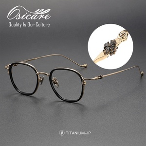 Lunettes de vue de marque pour hommes, monture complète dorée, style vintage, en titane, pour personnes âgées - Product Image 3