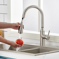 Robinet de cuisine commercial multifonction à jet puissant, cartouche céramique, douchette extractible à arc élevé
