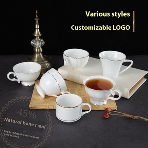 Taza de té de porcelana de hueso con borde dorado minimalista moderna con logotipo personalizable para el hogar o el café, tazas y platillos de cerámica - Product Image 3