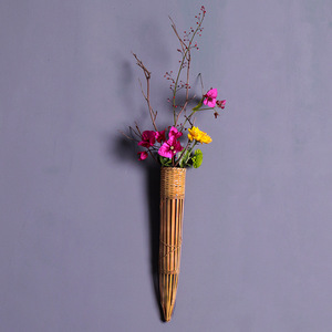 Bamboo Wall Flower Vase Multi Piece Set Asian Zen Home Decor Hanging Plant Holder - Product Image 3