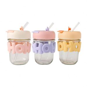 High-value Cute Ins Girls Cartoon <b>Glass</b> Pearl <b>Chain</b> Cup Letter <b>Glass</b> Water Cup Cold Drink Cup - Product Image 3