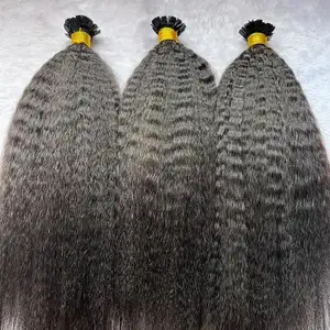 Wholesale Factory Price Kinky Straight Pre Bonded Keratin Italian Glue Flat Tip Hair Brazilian 100% Human Hair Curly Women Hair