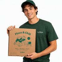 Boîtes à pizza carrées rigides en carton ondulé, personnalisées avec logo de restaurant, écologiques, avec pelliculage or et pelliculage brillant