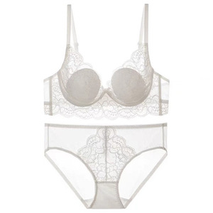 Conjunto de lencería de encaje blanco para mujer, con aros, push-up, bragas elegantes con bordado floral, ropa interior femenina de talla grande. - Product Image 2
