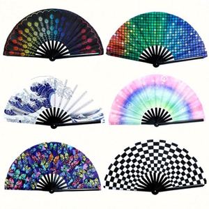 พัดไม้ไผ่ขนาดใหญ่สำหรับผู้หญิง แบบพับได้ ใช้ถือในมือ เหมาะสำหรับงานเทศกาลและงานฝีมือ - Product Image 1