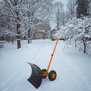 נירוסטה כף יד עם ידית מתכווננת ידית מתכווננת קל לתפעול שלג עם גלגלים מסיר שלג עם גלגלים ממתכת - Product Image 2