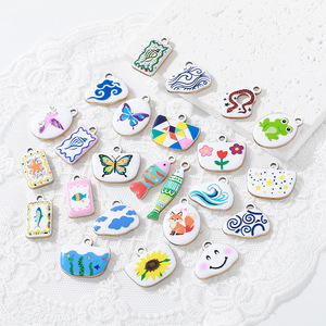 HB918 Venta al por mayor SUMMLY Colgantes de acero inoxidable con diseños de mar, esmalte marino, peces, conchas y corazones para fabricación de joyas DIY - Product Image 2